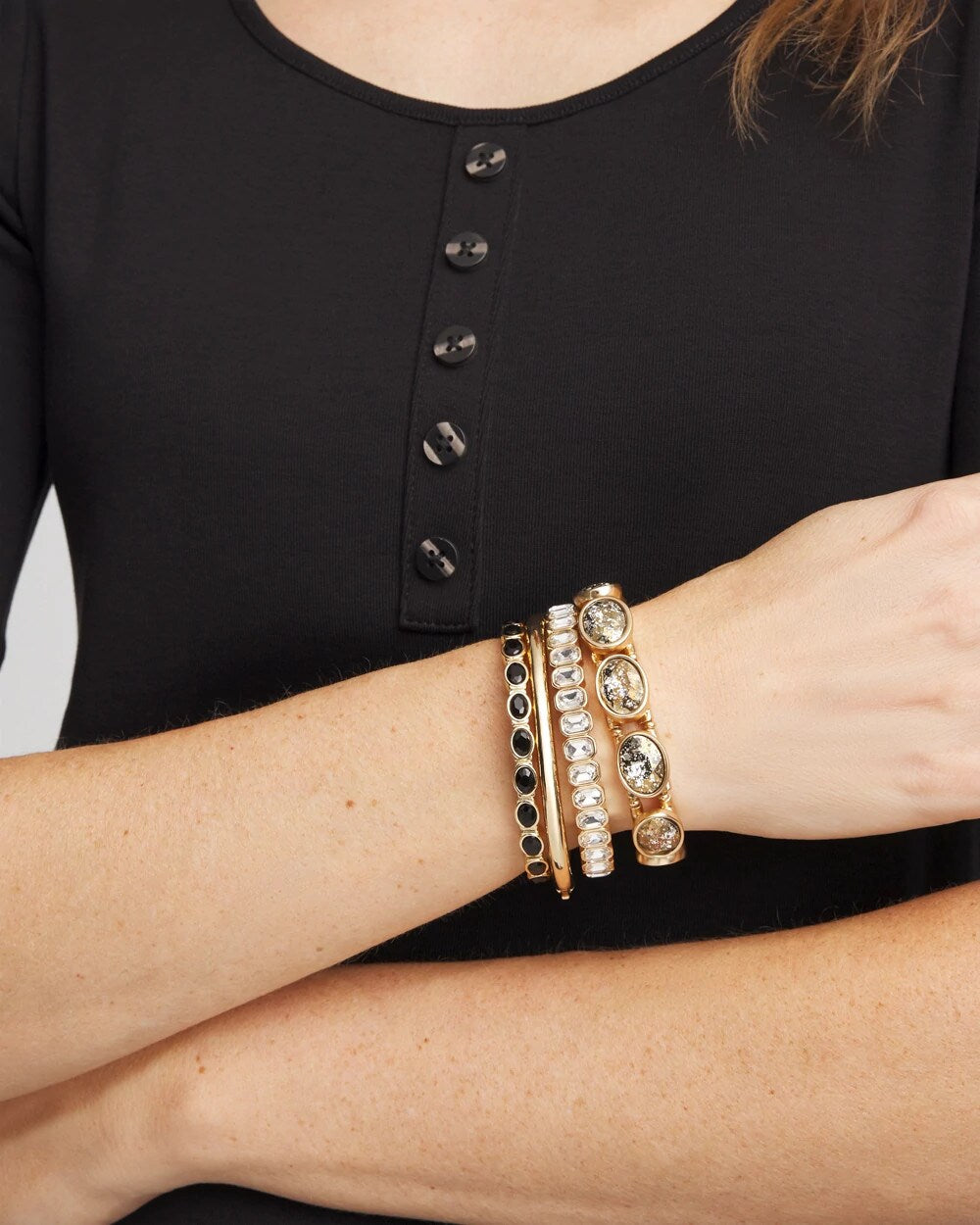 Small Black Faceted Gem Stretch Cuff Bracelet - Chico's