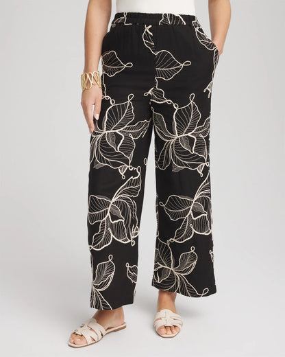 Embroidered Wide-Leg Cropped Pants - Chico's