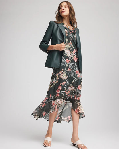Floral Ruffle-Trim Chiffon Dress - Chico's