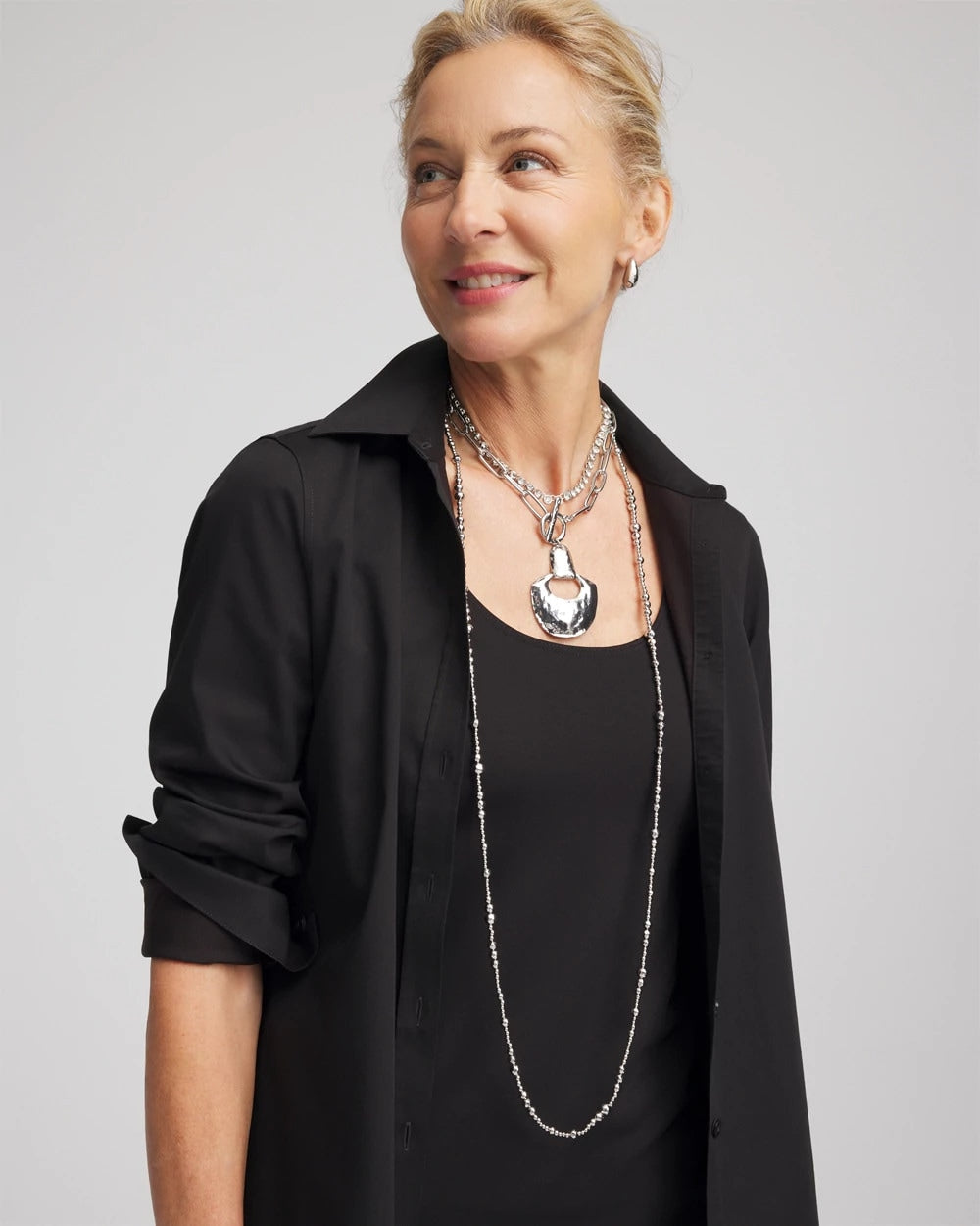 Silvertone Long Beaded Necklace - Chico's
